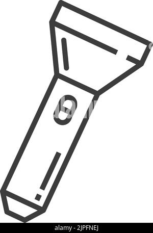 Portable flashlight isolated electrical torch outline icon. Vector plastic pocket flashligh, hiking camping equipment, spotlight lighter. Portable battery-operated electrical torch, source of light Stock Vector