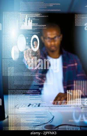 Touching the future. a young male programmer working on computer code in his office. Stock Photo