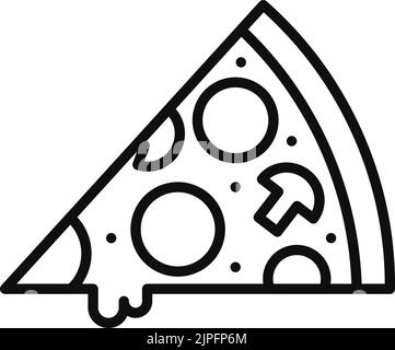 Cheese pizza isolated snack outline icon. Vector Italy cuisine dish, pepperoni triangle pizza slice with mushrooms and tomato. Slice of bread with tomato and sausages, hand drawn fastfood meal Stock Vector