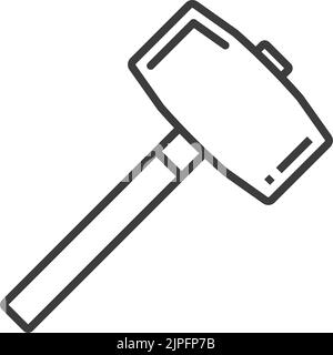 Sledgehammer metal hammer isolated mining tool outline icon. Vector building construction tool with large flat metal head with handle, line art sign. Drilling hammer symbol, mini-sledge or thor hammer Stock Vector