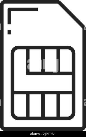 Sim card thin line icon isolated outline mobile slot. Vector 3g or 4g simcard, mobile communication or memory telecommunication cellphone chip. Micro sim-card with phone numbers in memory Stock Vector