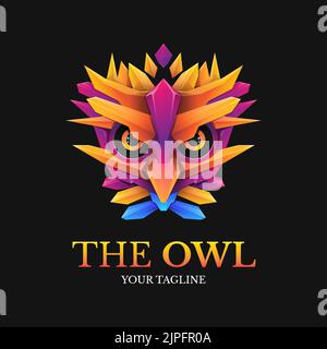 Owl head vector illustration logo template colorful gradient style Stock Vector