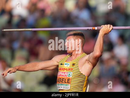 Munich, Germany. 16th Aug, 2022. Athletics: European Championship, Men, Decathlon, Javelin, Arthur Abele (Germany). Credit: Soeren Stache/dpa/Alamy Live News Stock Photo