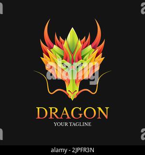 Dragon head vector illustration logo template colorful gradient style Stock Vector