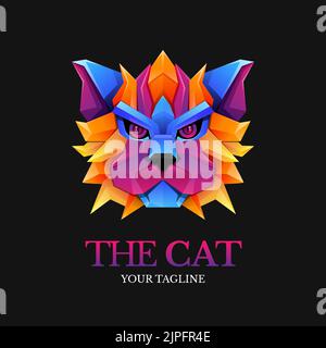 Cat head vector illustration logo template colorful gradient style Stock Vector