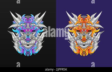 Futuristic cyborg cartoon style tiger lion head illustration for t-shirt printing, poster, decoration and background Stock Vector