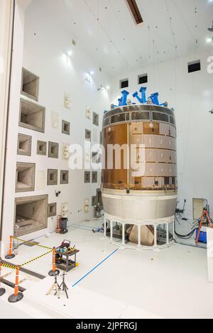 Ohio, USA. 11th Apr, 2016. Engineers and technicians moved the Orion service module test article into the Reverberant Acoustic Test Facility at NASA Glenn Research Center's Plum Brook Station in Sandusky, Ohio. Credit: NASA/ZUMA Press Wire Service/ZUMAPRESS.com/Alamy Live News Stock Photo