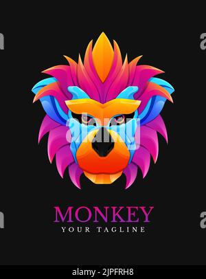 Monkey head vector illustration logo template colorful gradient style Stock Vector