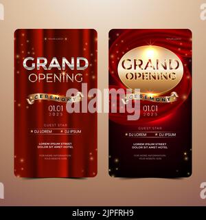 Grand opening elegant luxury red and golden banner social media stories Stock Vector