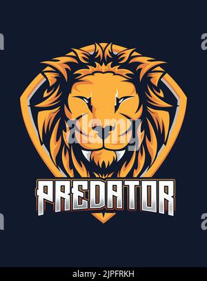Lion mascot with shield for e-sport gaming logo vector design Stock Vector