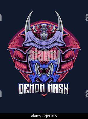 red mask demon skull illustration for e-sport gaming logo vector design Stock Vector