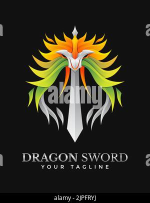 Dragon Sword vector illustration logo template colorful gradient style Stock Vector
