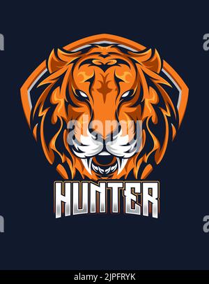 Tiger mascot with shield for e-sport gaming logo vector design Stock Vector