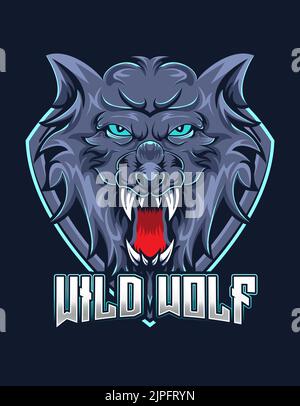 Wild Wolf mascot with shield for e-sport gaming logo vector design Stock Vector