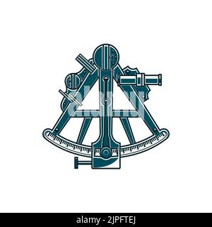 Old sextant isolated marine navigation instrument isolated monochrome icon. Vector doubly reflecting device measuring angular distance between two visible objects. Retro nautical seafarer equipment Stock Vector