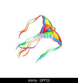 Cartoon kite isolated vector icon. Colorful flying kids toy in shape of ...