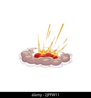 Fiery cloud bomb explosion isolated boom effect flat cartoon icon. Vector burst effect, fire ignite flame, orange fireballs and burning blast. Boom effects, realistic explode destruction nuclear bomb Stock Vector