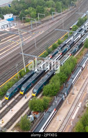 Oxley, Wolverhampton August 18th 2022 - Parked and unused Avanti West Coast trains at the Oxley Traction and Rolling Stock Maintenance Depot near Wolverhampton as continued railway strikes hit the United Kingdom. Credit: Scott CM/Alamy Live News Stock Photo