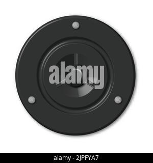 Photorealistic music speaker isolated on white background. Front view, 3D vector illustration. Stock Vector