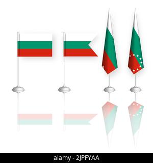 Bulgarian flag in four versions with mirror reflection. Front view, vector illustration. Stock Vector