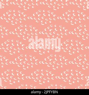 Modern vector scallop shell seamless pattern background. Naive pink white backdrop with shells created from single doodle waves. Abstract pottery Stock Vector
