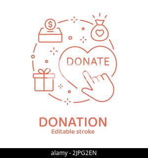 Donate concept icon. Charity, volunteer, trust, profit vector line illustration. Editable stroke. Stock Vector