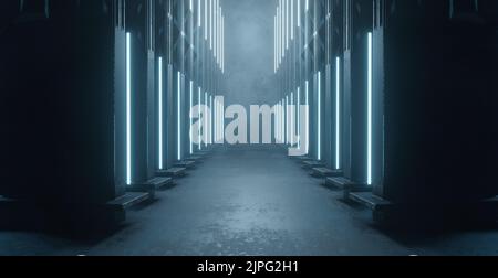 Light Blue Hallway SciFi Corridor Hallway Hangar Interior Background Wallpaper 3D Render Stock Photo