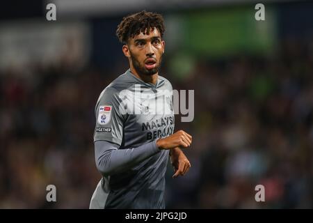 Kion Etete #9 of Cardiff City Under pressure from Jimmy Dunne #3 of QPR ...