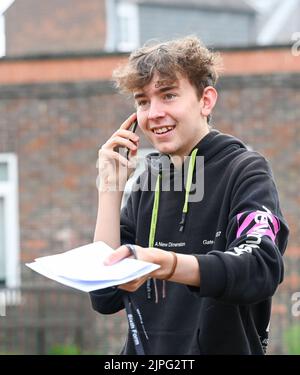 Lewes UK 18th August 2020 - Student is delighted after receiving her Level Results from Lewes Old Grammar School in East Sussex today .  : Credit Simon Dack / Vervate / Alamy Live News Stock Photo