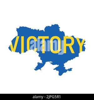 Map of Ukraine in the colors of the Ukrainian flag on white background. Declaration of victory for Ukraine during the Russian invasion of Ukraine 2022 Stock Vector