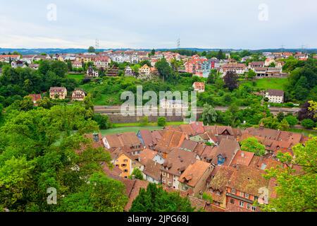 Panorama view of Rheinfelden city, Germany and Switzerland border Stock Photo