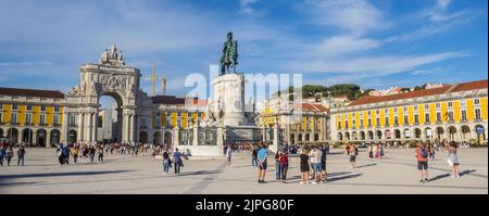 Panorama of the monument and arch on the Praca do Comercio square in Lisbon, Portugal Stock Photo
