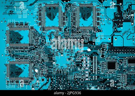blue printed circuit board, top view Stock Photo
