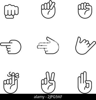 Visual messages by hands pixel perfect linear icons set Stock Vector