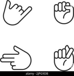 Friendly and aggressive gestures pixel perfect linear icons set Stock Vector