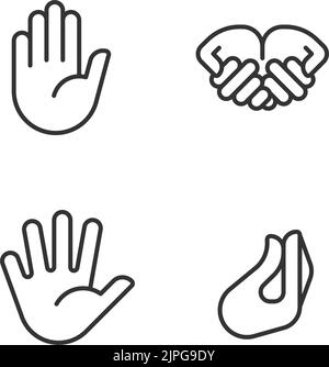 Conveying information by gestures pixel perfect linear icons set Stock Vector