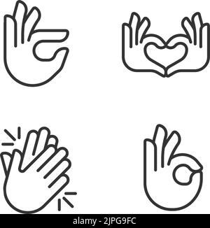 Body language signals pixel perfect linear icons set Stock Vector