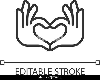 Hands heart gesture pixel perfect linear icon Stock Vector
