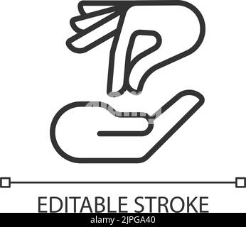 Giving and taking hands pixel perfect linear icon Stock Vector