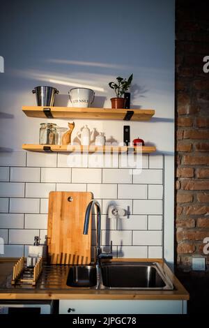 bright modern kitchen detail mock up for product presentation Stock Photo