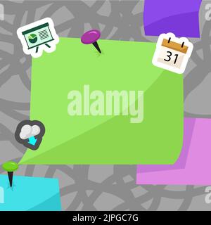 Important Message Written On Sticky Note With Pin On Top. Crutial Information Presented On Memo With Signs Around. Critical Announcements Displayed On Stock Vector