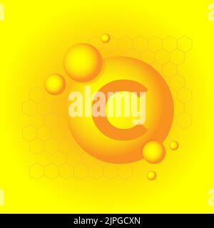 Vitamin C icon in flat style. Pill capcule vector illustration on yellow isolated background. Skincare business concept. Stock Vector