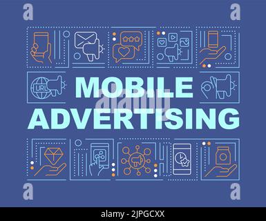 Advertising via mobile phones word concepts dark blue banner Stock Vector