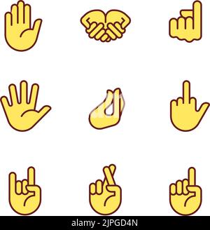 Gestures expression pixel perfect RGB color icons set Stock Vector