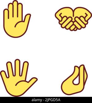 Conveying information by gestures pixel perfect RGB color icons set Stock Vector