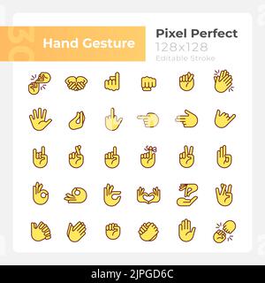 Hand gestures pixel perfect RGB color icons set Stock Vector