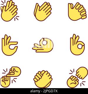 Gestures and communication pixel perfect RGB color icons set Stock Vector