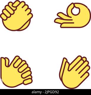 Gestures communication pixel perfect RGB color icons set Stock Vector