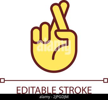 Crossed fingers pixel perfect RGB color icon Stock Vector