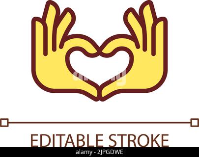 Hands heart gesture pixel perfect RGB color icon Stock Vector